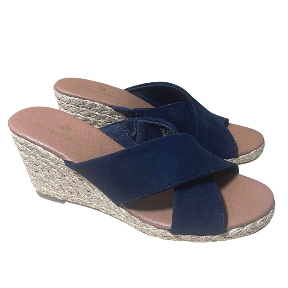 Tommy Bahama Stacey Navy Wedge Sandals Slides Espadrilles Size 6.5 M Coastal